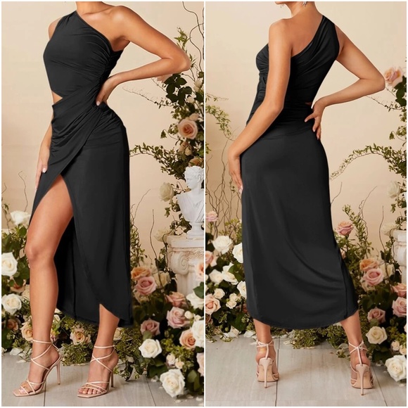 Luxe One Shoulder  Split Thigh Party Sexy Evening Dress - Picture 4 of 8